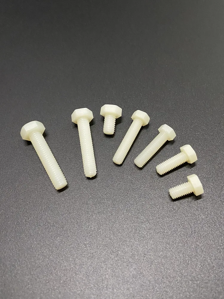 Nylon 66 Material Natural Color Fasteners Outer Hexagonal M4 M5 M6 Mechanical Thread Plastic Screw Insulating Bolt