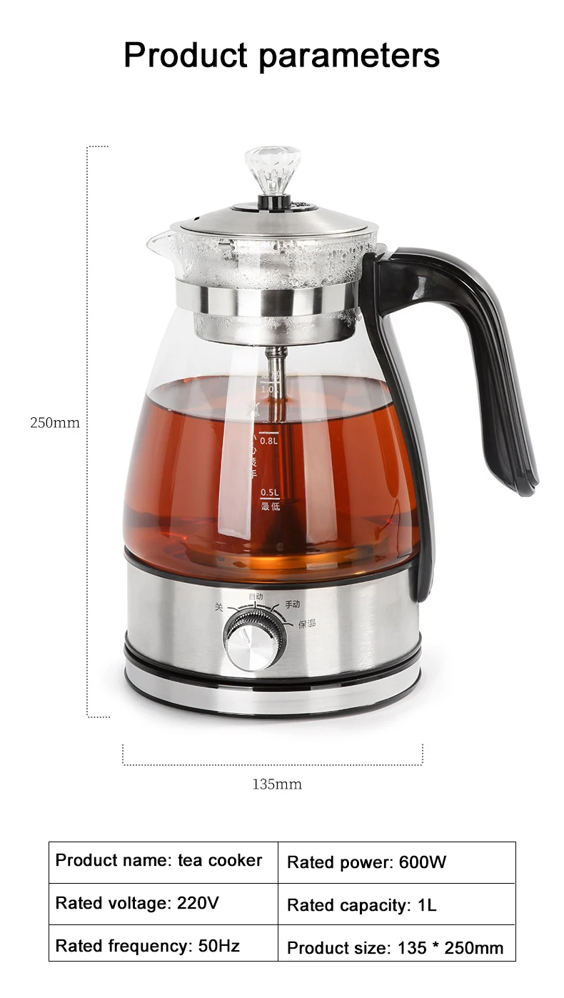 1L Electric Kettle Coffee Tea Maker Thermos Black Pu \'er Glass Tea Maker Automatic Steam Spray Teapot Kettles Health Pot EU US