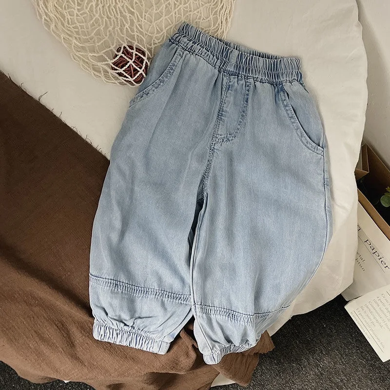 Mode Baby Mädchen Jungen Seide Jean Hose Sommer Infant Kleinkind Kind Denim Hose Hohe Taille Lose Hose Baby Kleidung 1-10Y