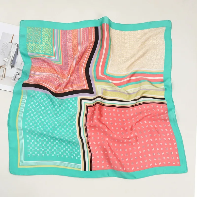 68cm Rainbow Striped Printed Scarf Women's New Style Emulated Silk Scarfs Fashion Versatile Clothes Bag Accessories Scarf