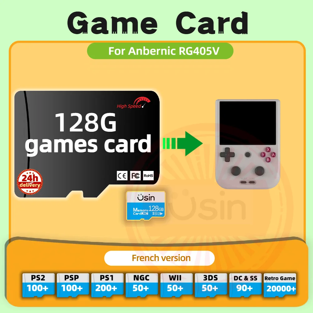 SD Game Card For Anbernic RG405V French Version Retro PS2 PSP Games Android Gaming portable Console Memory TF High Speed 128G