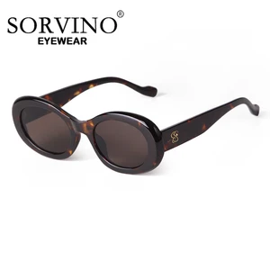 SORVINO Trendy Tortoise Shell Black Oval Sunglasses Gradient Brown Lens Round Women Men Sun Glasses Female UV400 6 best sales tortoise glasses - №4