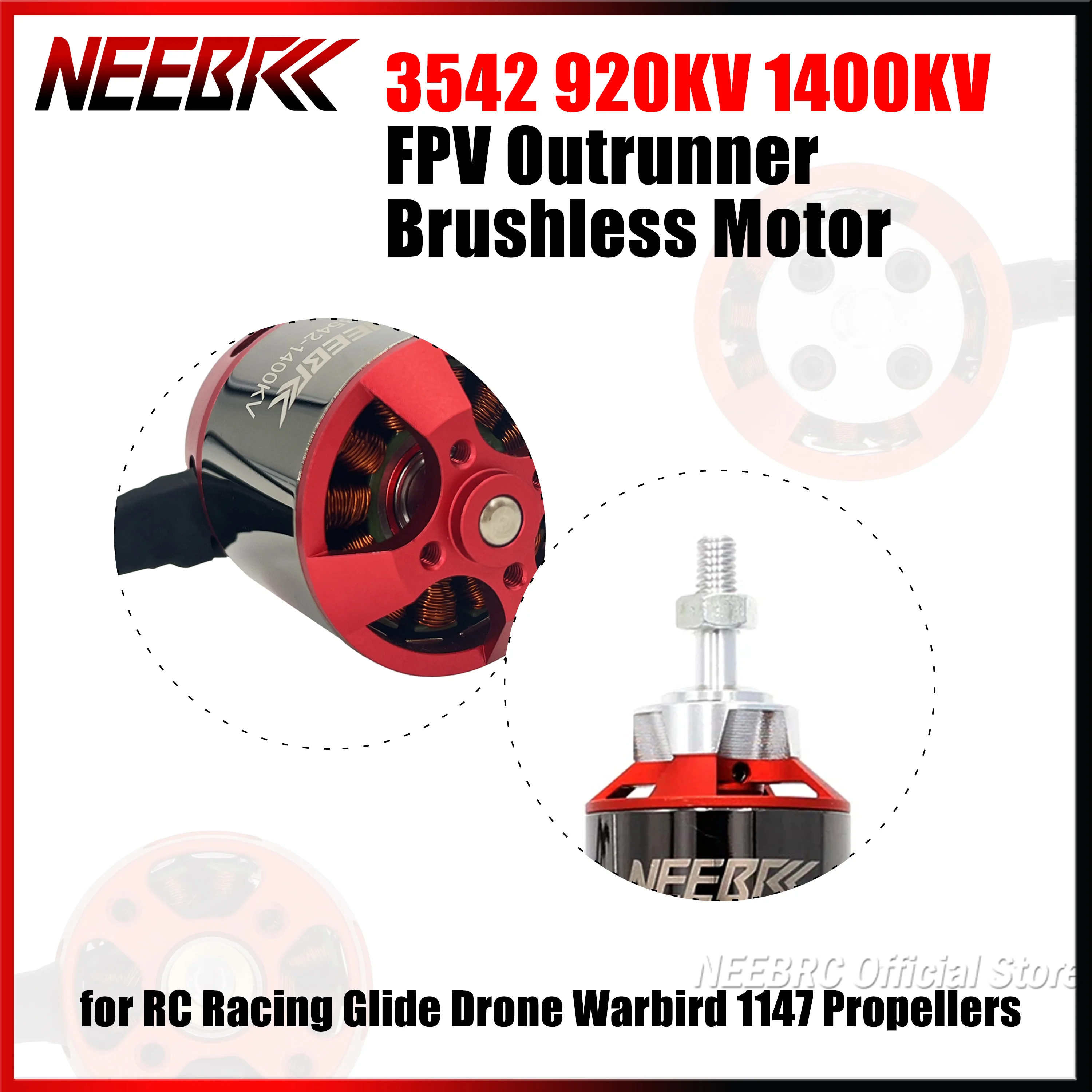 NEEBRC 3542 920KV 1400KV FPV Outrunner Brushless Motor for RC Racing Glide Drone Aircraft Fixed-wing Warbird 1147 Propellers