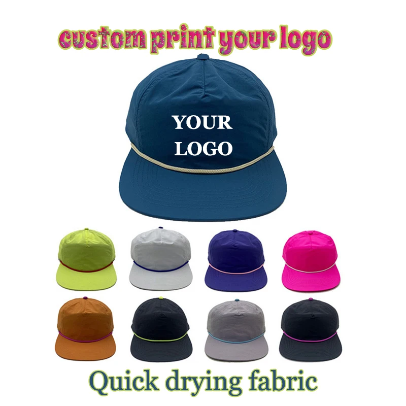 Quick-drying Light Thin Flat-brim 5 Panel Baseball Cap Custom Print logo Solid Color Simple Summer Soft Top Trucker Hat with Ro