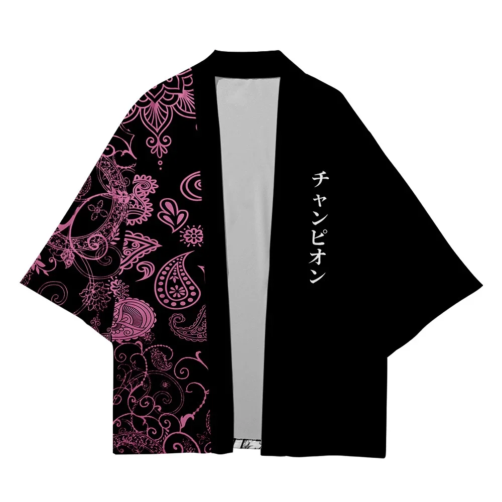 Japanese Haori Women Men Harajuku Kimono Cosplay Tops Blouse Yukata Samurai Cardigan Patchwork Waves Print Oversized Clothing