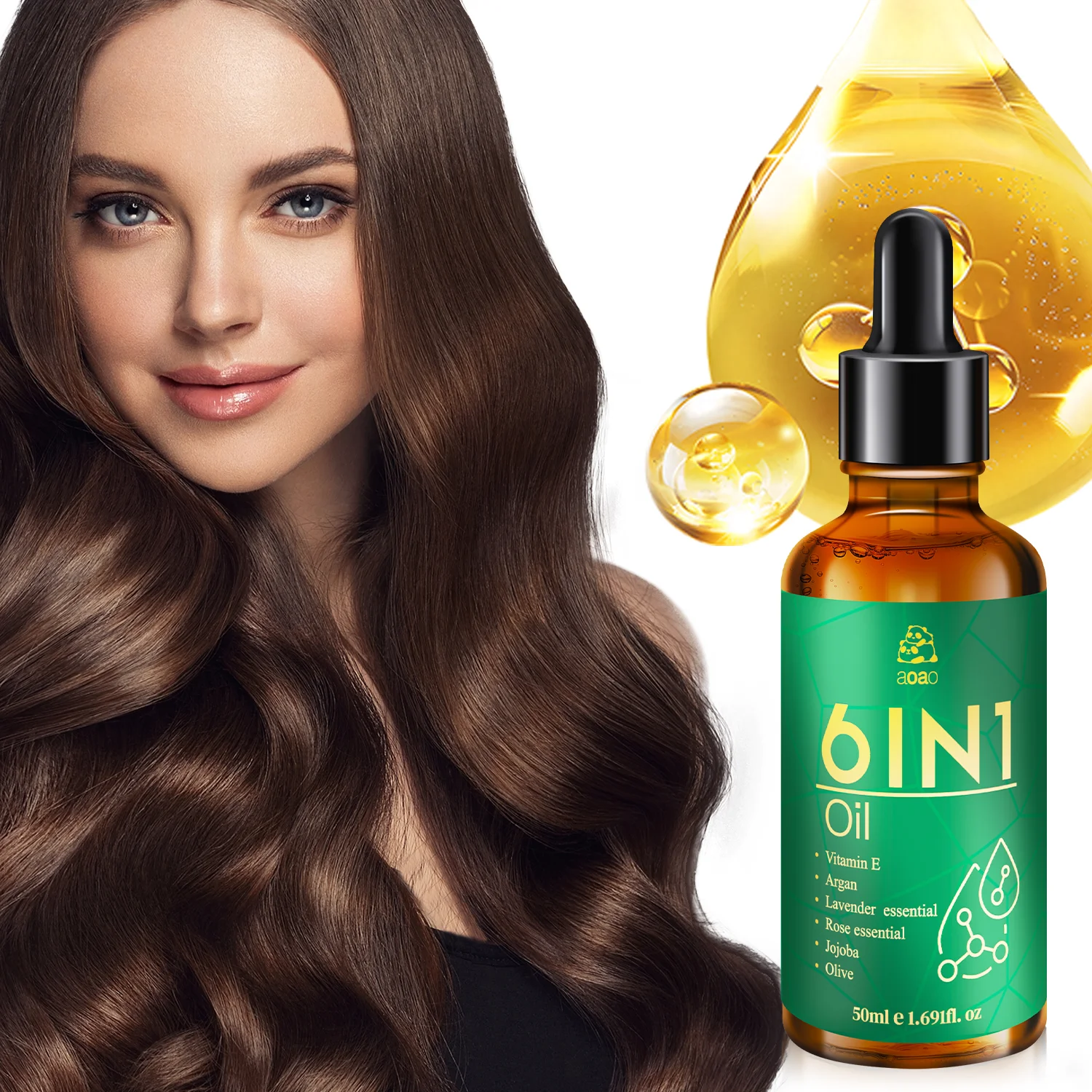 Aceite esencial 6 en 1 - Aceites de oliva, argán y almendra con vitamina E - Aceite facial y corporal hidratante y nutritivo -Ingredientes naturales
