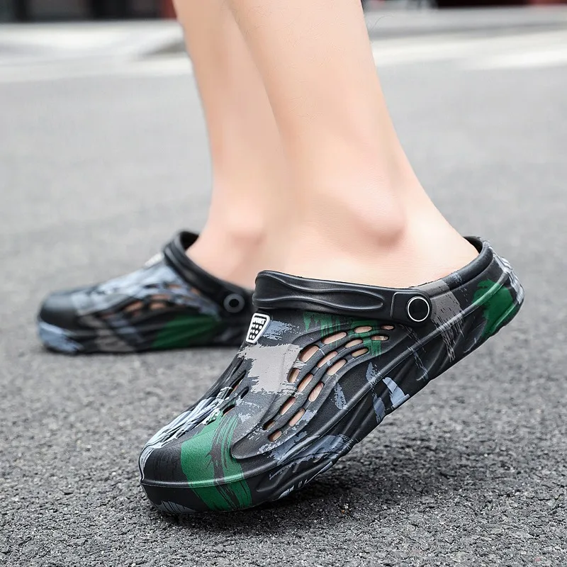 Outdoor stroll men summer slides sturdy sole structure, heat resistant material, non-slip slippers for park and street