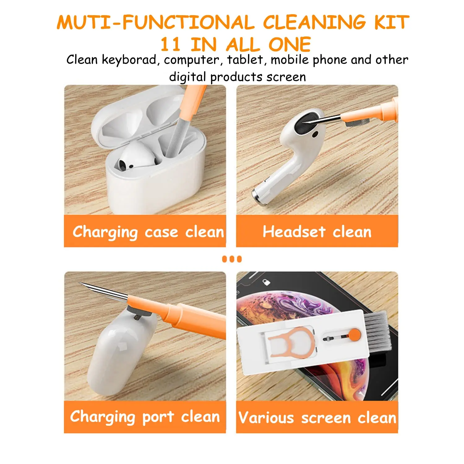 11 in 1 Electronics Cleaner Kit Laptop Screen Keyboard Cleaner Kit Multi-Function Cleaning Kit for Phone/Earbuds/Camera Lens