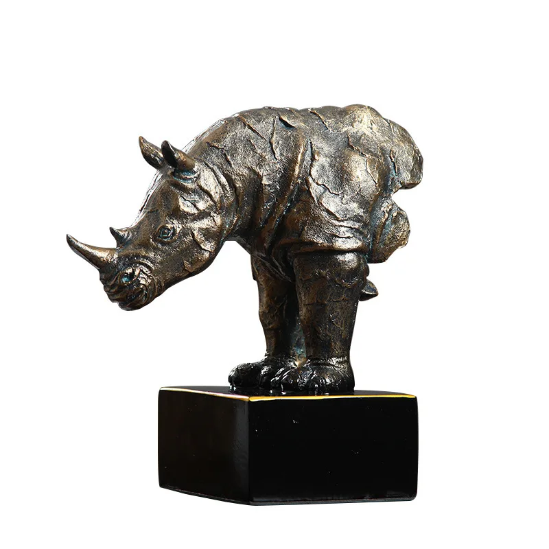 Abstract Resin Rhinoceros Bust Statue Vintage Rhino Sculpture Wildlife Artwork Ornament Craft Home Decoration Office Furnishing