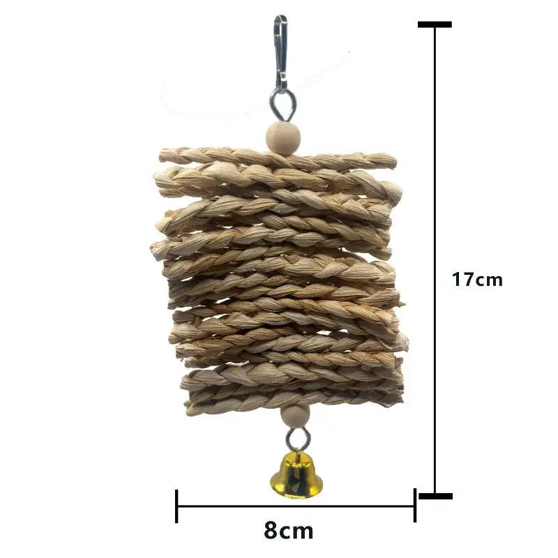 Natural Corn Husk Braided Parrot Chew Toy With Bell Pet Bird Teething String Relieve Anxiety Entertainment Supply view 6