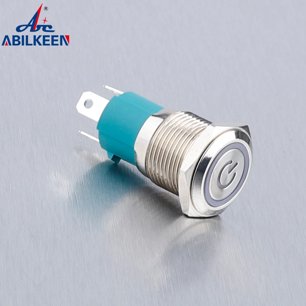 ABILKEEN 16mm 10A Large Current Load Metal Push Button Switch 1NO Momentary/Latching Button with Power Symbol LED Ring Light