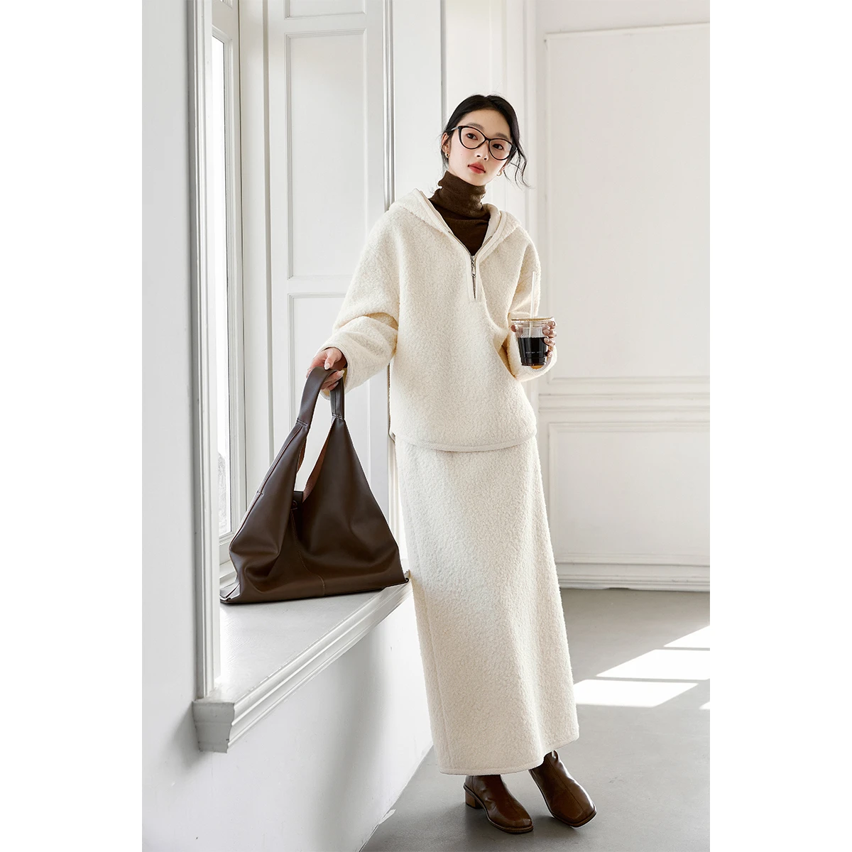 

VIMLY Skirt Set Woman 2025 Winter Casual Fleece Half-zip Long Sleeve Hoodies Straight Midi Skirts Elegant Lady Skirt Suit M9560