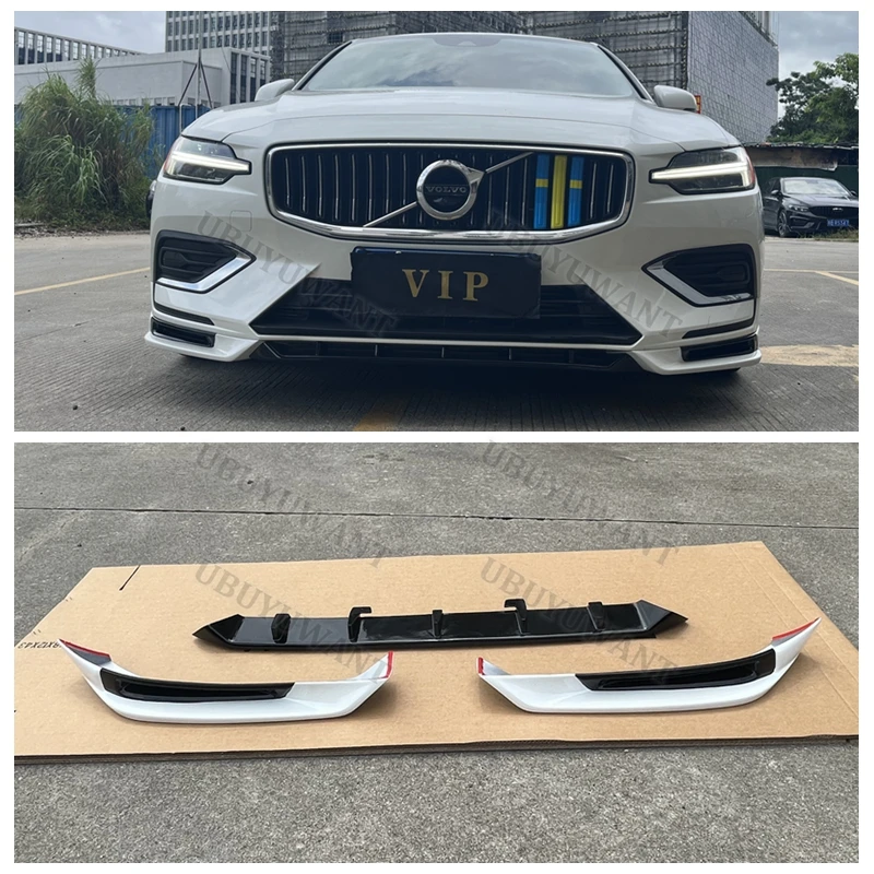 3 Pcs Front Bumper Lip Trunk Protector For Volvo NEW S60 V60 (Only For SPORT Style) 2020-2025 Car Styling PU Unpainted Color