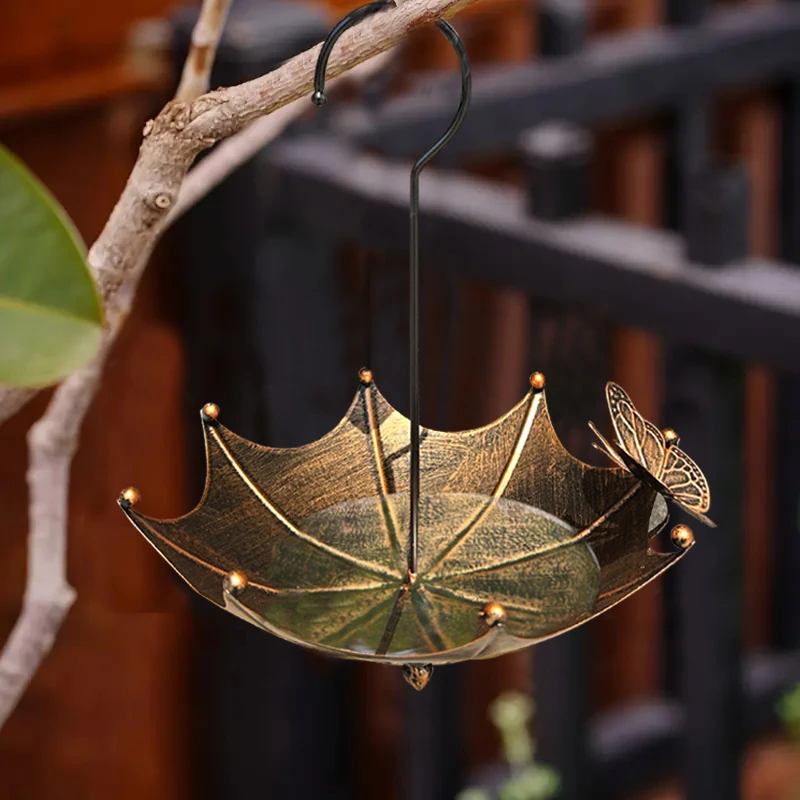 1개 빈티지 나비 모양 금속 새 모이통, 야외 걸이형 새 목욕통 및 정원 장식