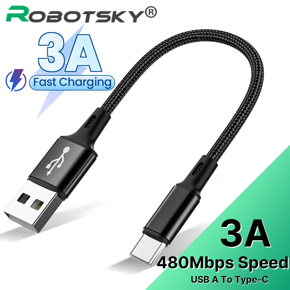 Кабель-адаптер USB Type-C, 25 см, 3 А, для быстрой зарядки