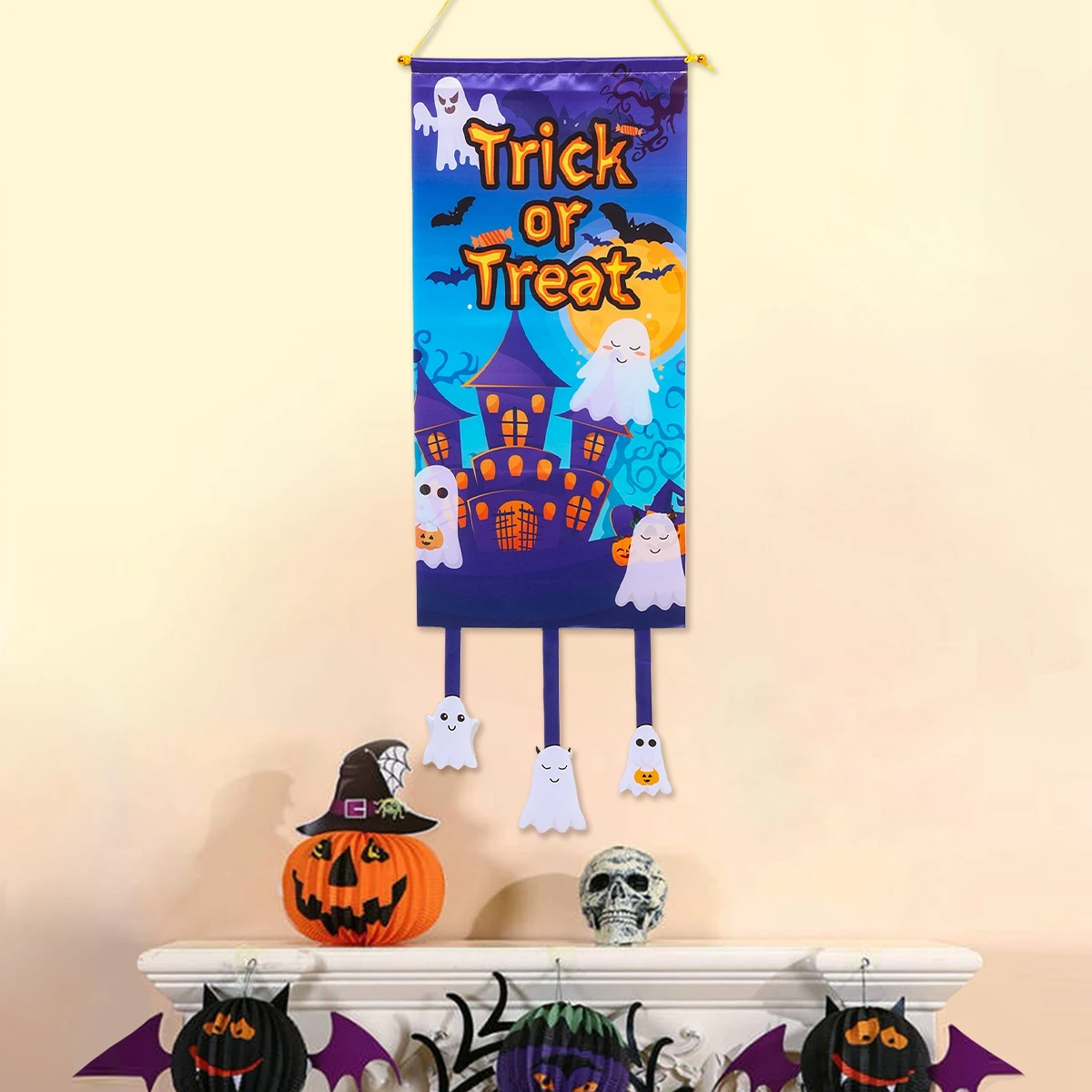 

Halloween Pumpkin Hanging Flag Happy Halloween Ghost Castle Door Decoration For Home 2024 Trick Or Treat Party Door Banner Decor