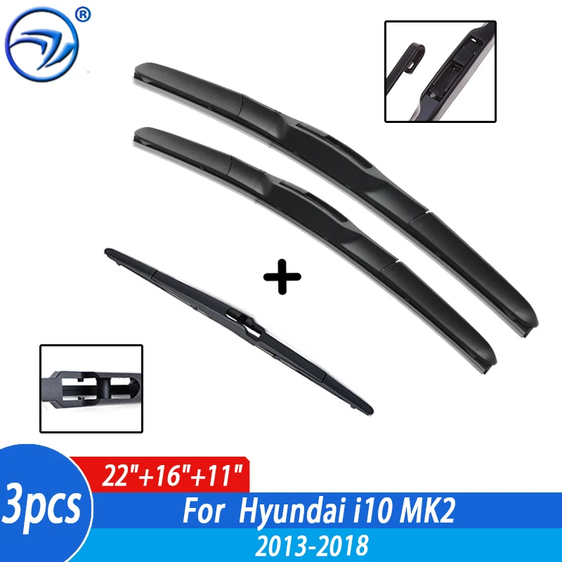 Wiper Front & Rear Wiper Blades Set For Hyundai i10 MK2 2013 2014 2015 2016 2017 2018 Windshield Windscreen 22