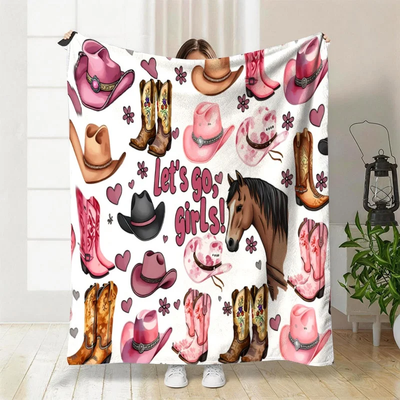 Trendy Cowgirl Western Rodeo Print Throw Blanket Lasso Boho Home Decor Girls Fleece Cozy Accent Blanket
