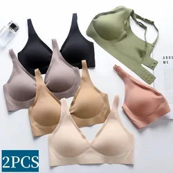 Sutiã Push Up sem costura para mulheres, sutiã sem fio, macio acolchoado, roupa íntima feminina, lingerie sexy, sleepwears, 2 pçs/set