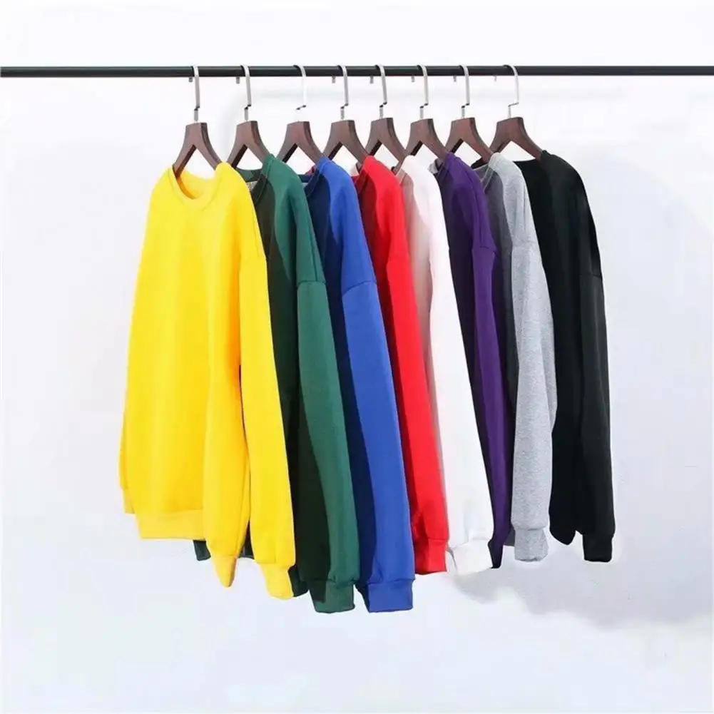 Men Sweatshirt Anti-wrinkle Solid Color Sweatshirt Polyester Everyday Wear  Simple Round Neck Loose Fitting Pullover Sweatshirt