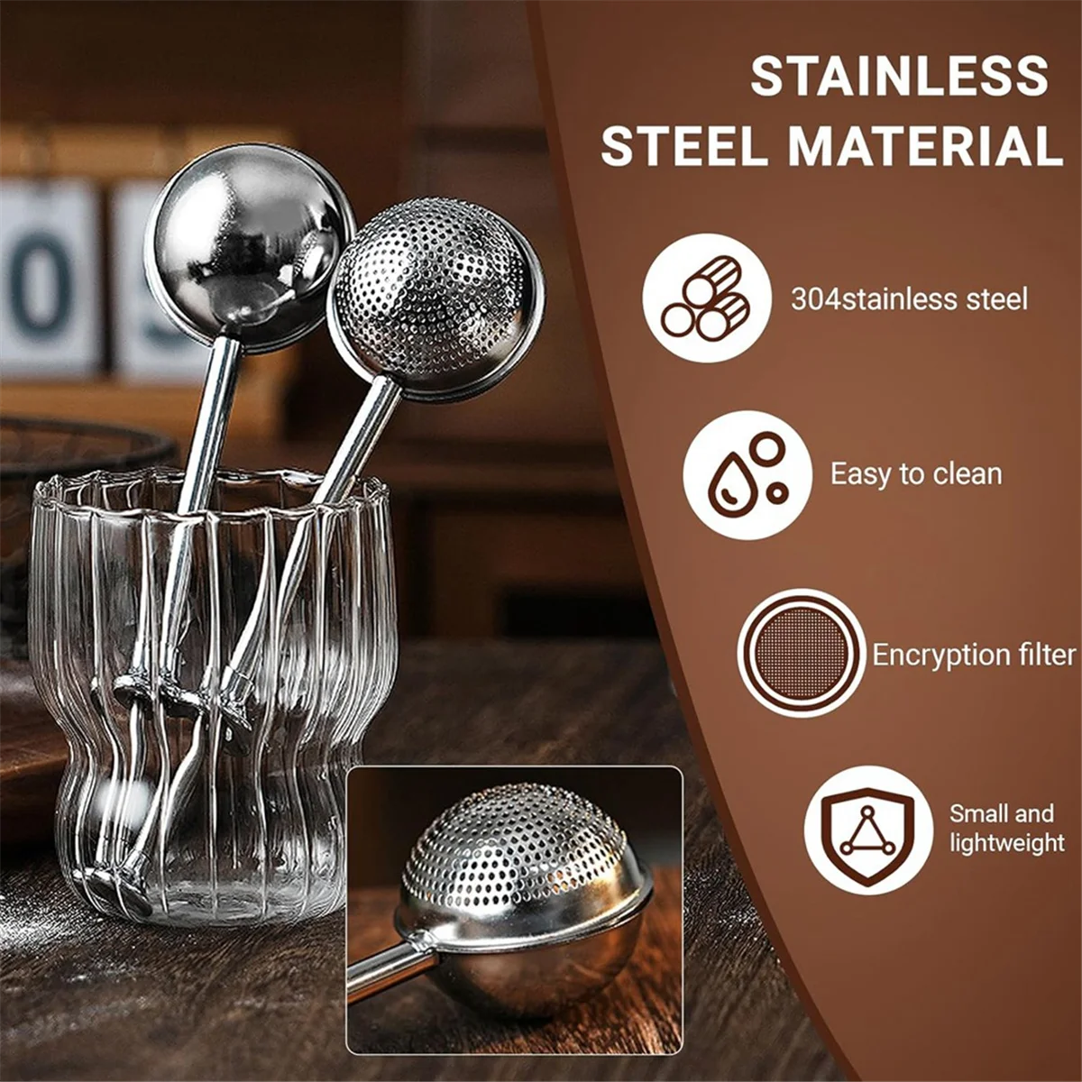 

B43C 2 PCS Kitchen Tools Stainless Steel Tea Strainer Flour Duster for Baking Full and Half-Scoop Design Dishwasher Safe