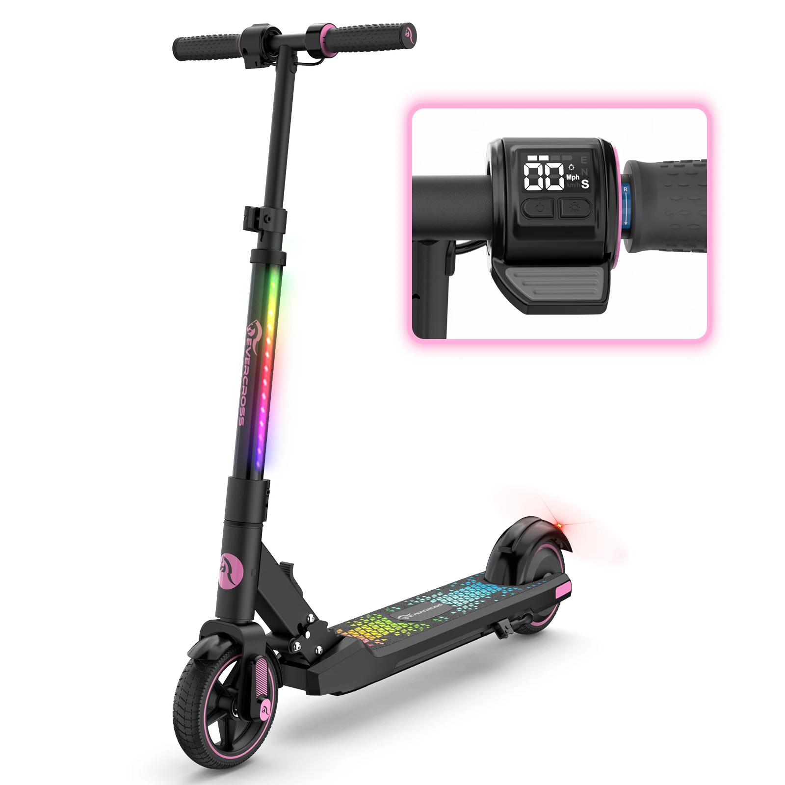 EVERCROSS Electric Scooter Kids, Foldable Scooter for Kids Ages 6-12, 9.3 MPH & 5 Miles, LED Display, Colorful LED Lights, UL