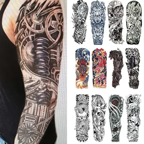 Mais novo à prova dwaterproof água grande braço completo tatuagem temporária adesivos arte do corpo falso tatuagem adesivos de longa duração legal tatuagem