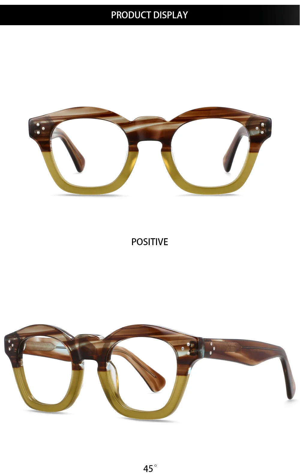 55352 Optische Brillengestelle für Herren und Damen, Vintage-Brille, Computer-Acetat-Brillengestell für Herren, klare Linse – Detail 10