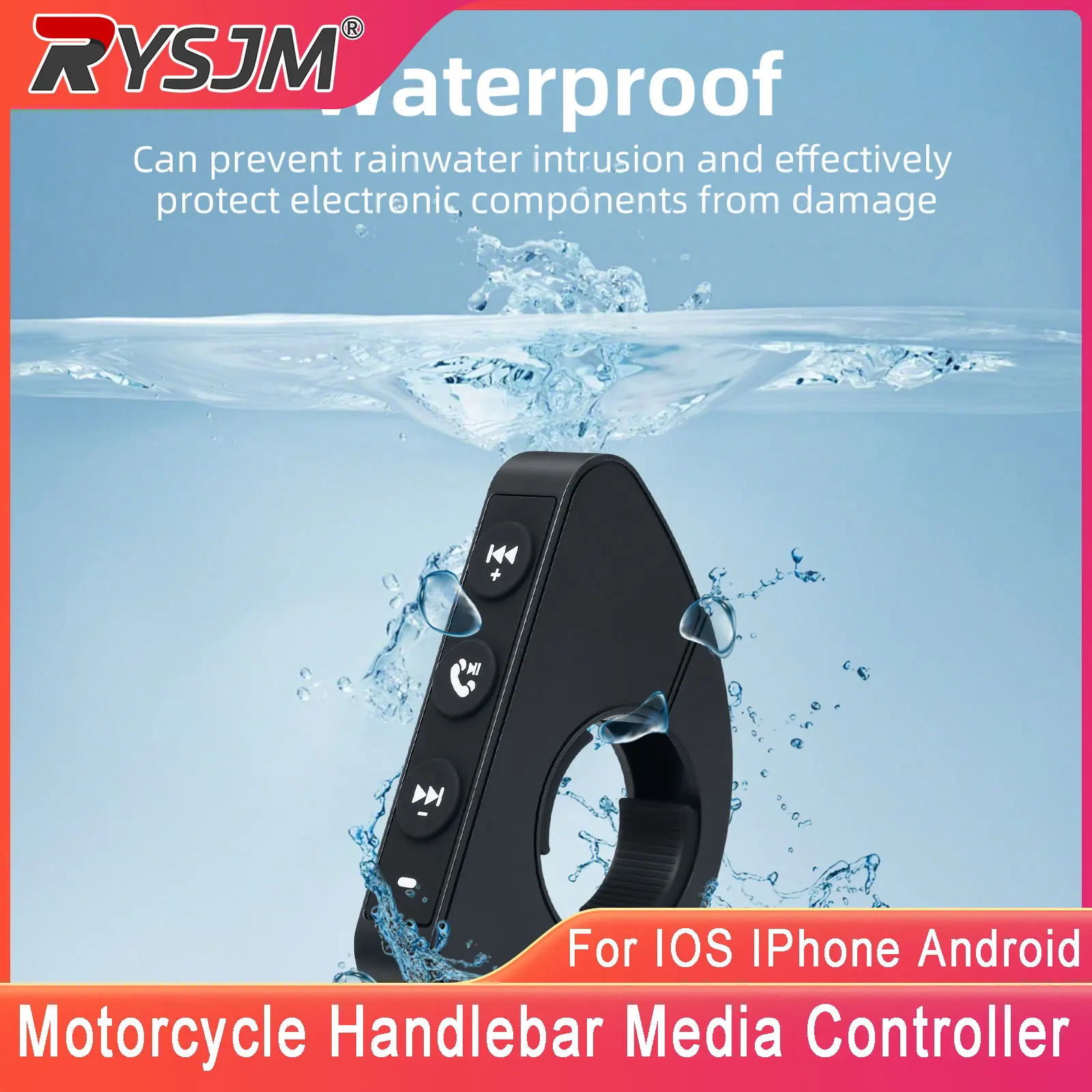 Motorcycle Handlebar Media Controller Remote Control Waterproof Headset Speaker For IOS IPhone Android