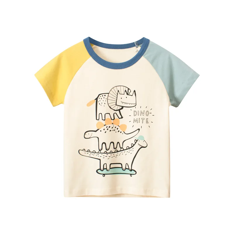 

Korean version of children's clothing 2025 summer new, medium and small children's dinosaur men's short-sleeved T-shirt half-sle