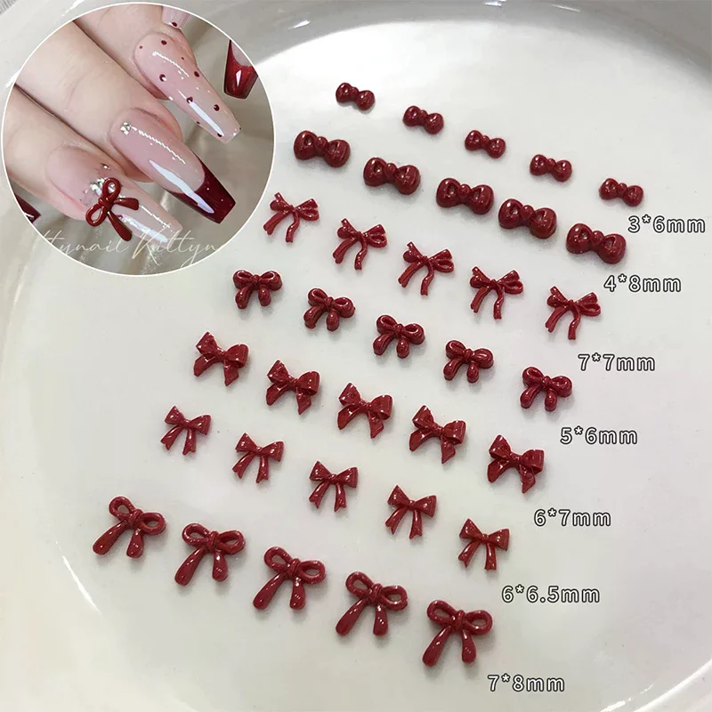 100PCS 3D Nail Art Rode Strik Charms Levert Kawaii Accessoires Hars Voor Nagels Decorastion Product Manicure Decor Materialen Tool