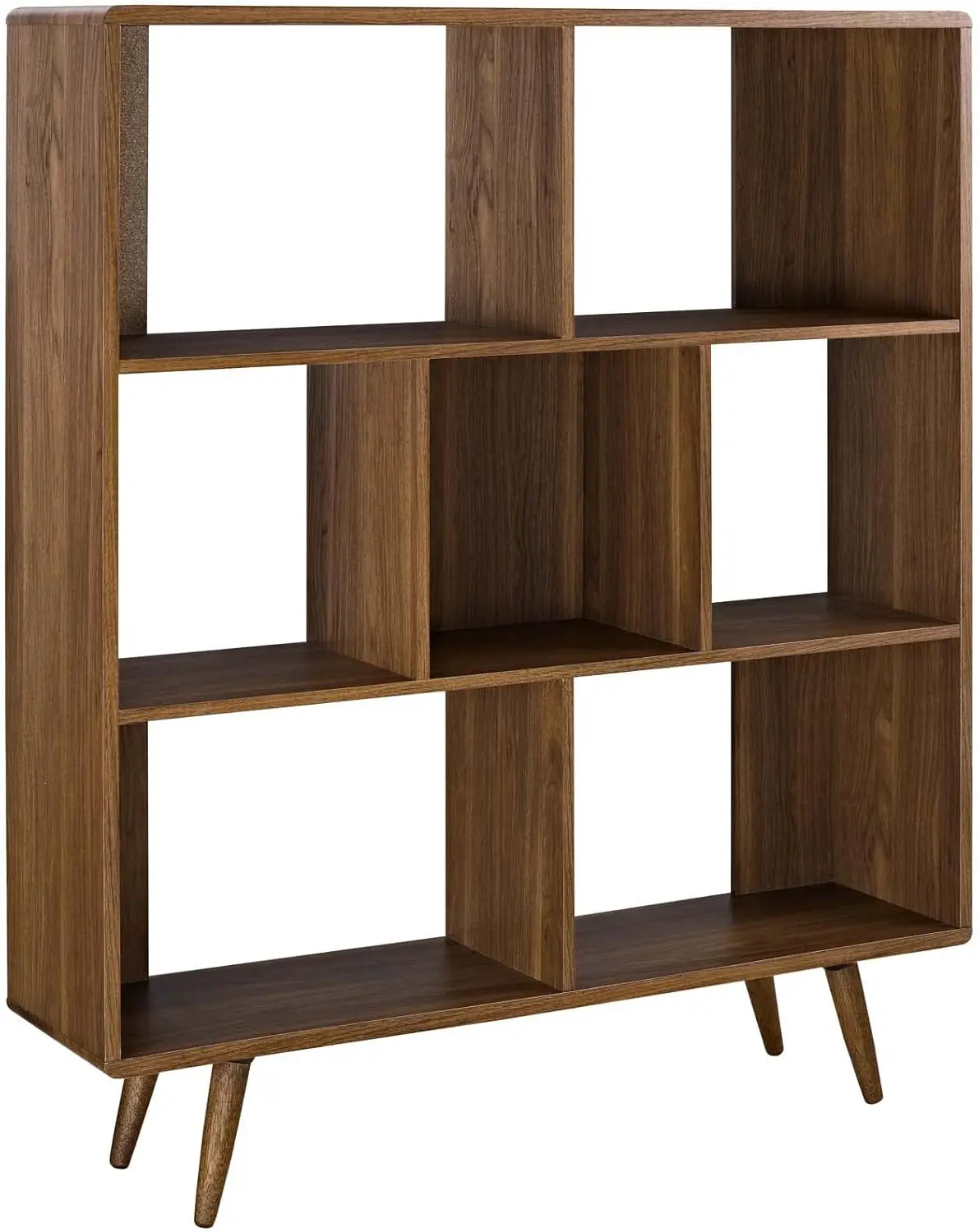 Transmit Mid-Century Offset Cube Wood 7 tier Bookcase in Walnut