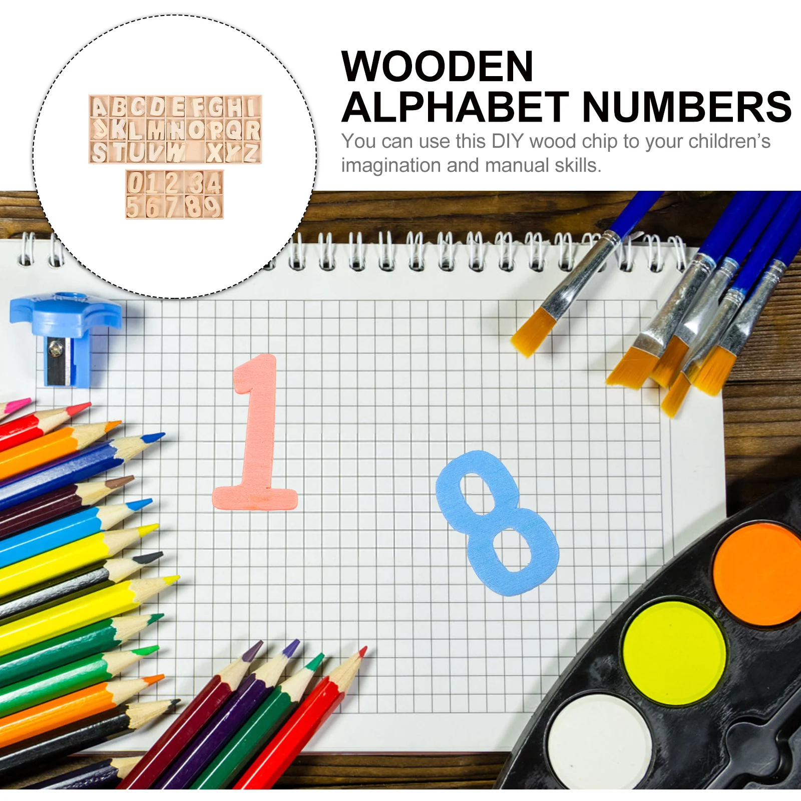 

2 Sets Blank Unfinished Wood Chips Diy Learning Set For Kids Numbers Alphabet Craft Educational Slices Decor Pieces Diy Craft