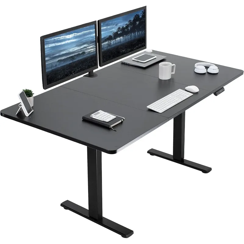 Electric Standing Desk Workstation Memory Controller Height Adjustment Black Top Black Frame Providing Comfortable Viewing Angle