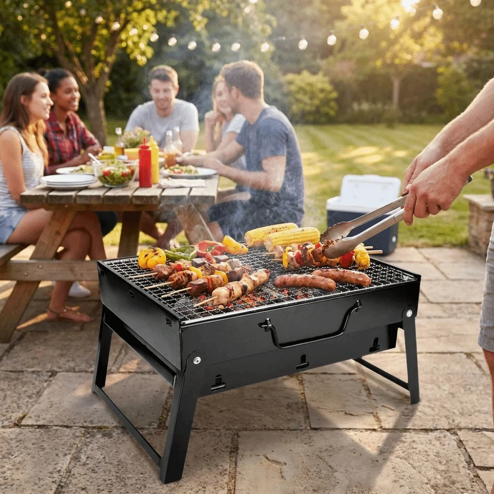 

Portable Thickened BBQ Stove Small Easy to Carry Camping Folding Carbon Grill Space-saving Durable Outdoor Barbecue Grill Beach