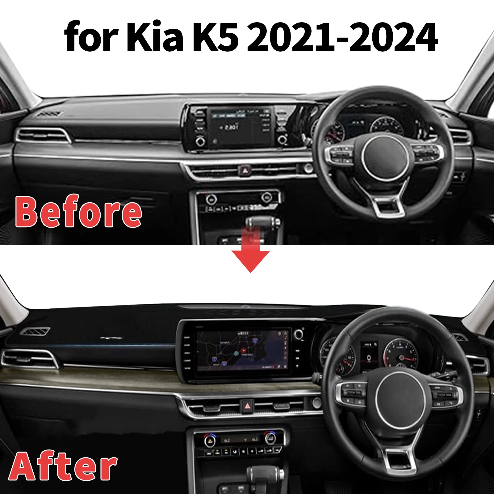 for Kia K5 2021-2024 GT-Line (Without HUD) ​​Dashboard Cover Sun Shade Protector Dashmat Anti-Glare UV Block Carpet Mat Dash Mat