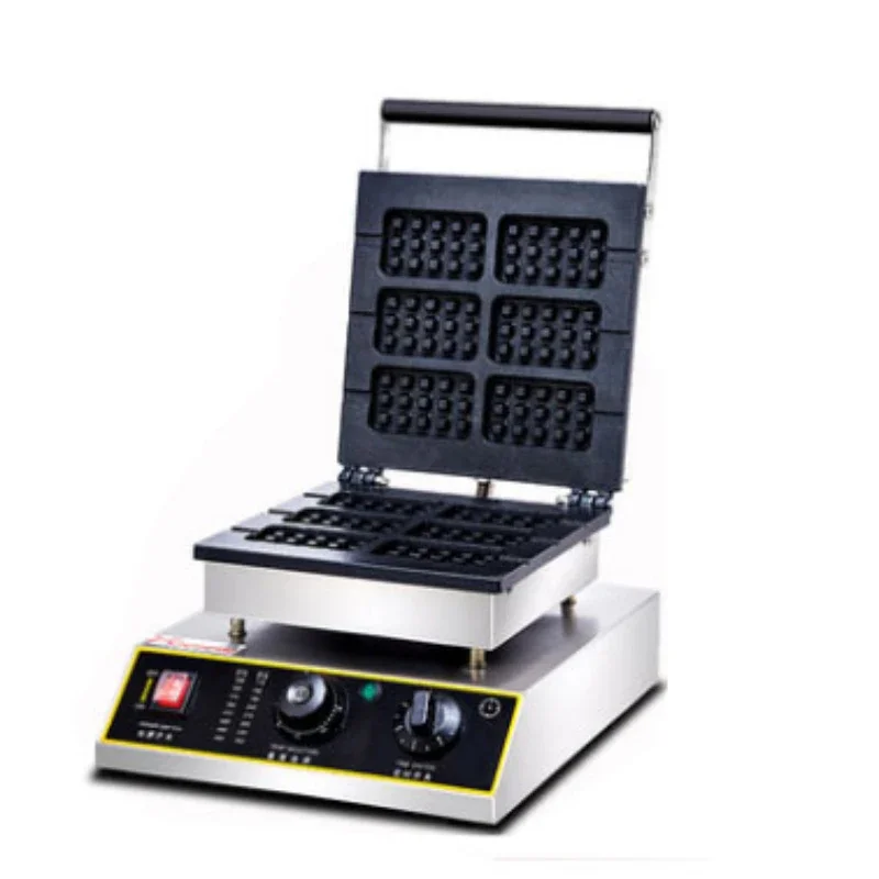 Commercial snack machine customized electric 6 pcs grid waffle maker with non-stick coating