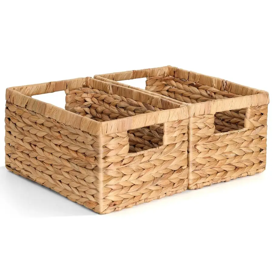 

of 2 Wicker Shelf Storage Baskets for Organizing Natural Durable Water Hyacinth Woven Basket Pantry Bin Organizers for Shelves w