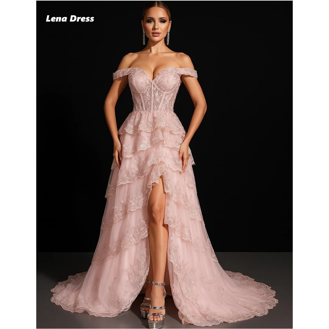 

Lena Luxurious Party Dress Woman 2025 Custom Made Pink Evening Dresses Woman Elegant Luxury Prom Dress Multi-layer Off-shoulder