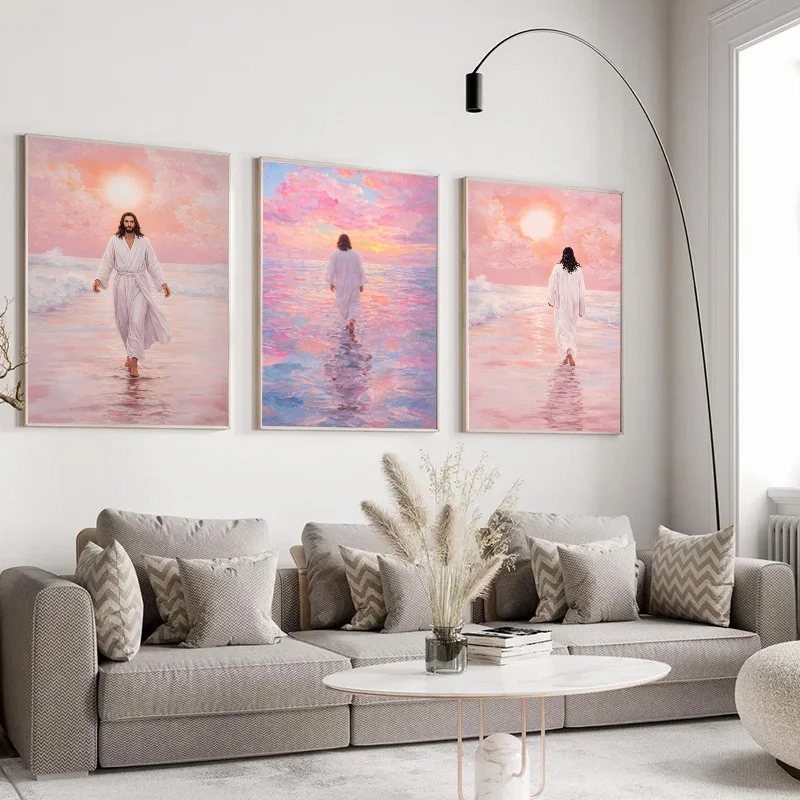 Colorful Jesus Walking on Water Canvas Painting Christian Religious Wall Art Print Decoration Painting Home Decor for Bedroom