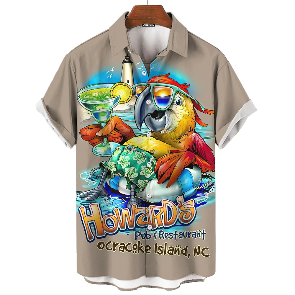 

Men's Plant Print Vacation Style Short Sleeve Button-Down Shirt Outdoor Vacation Beach Summer Turndown Tee Spandex Hawaii Shirts