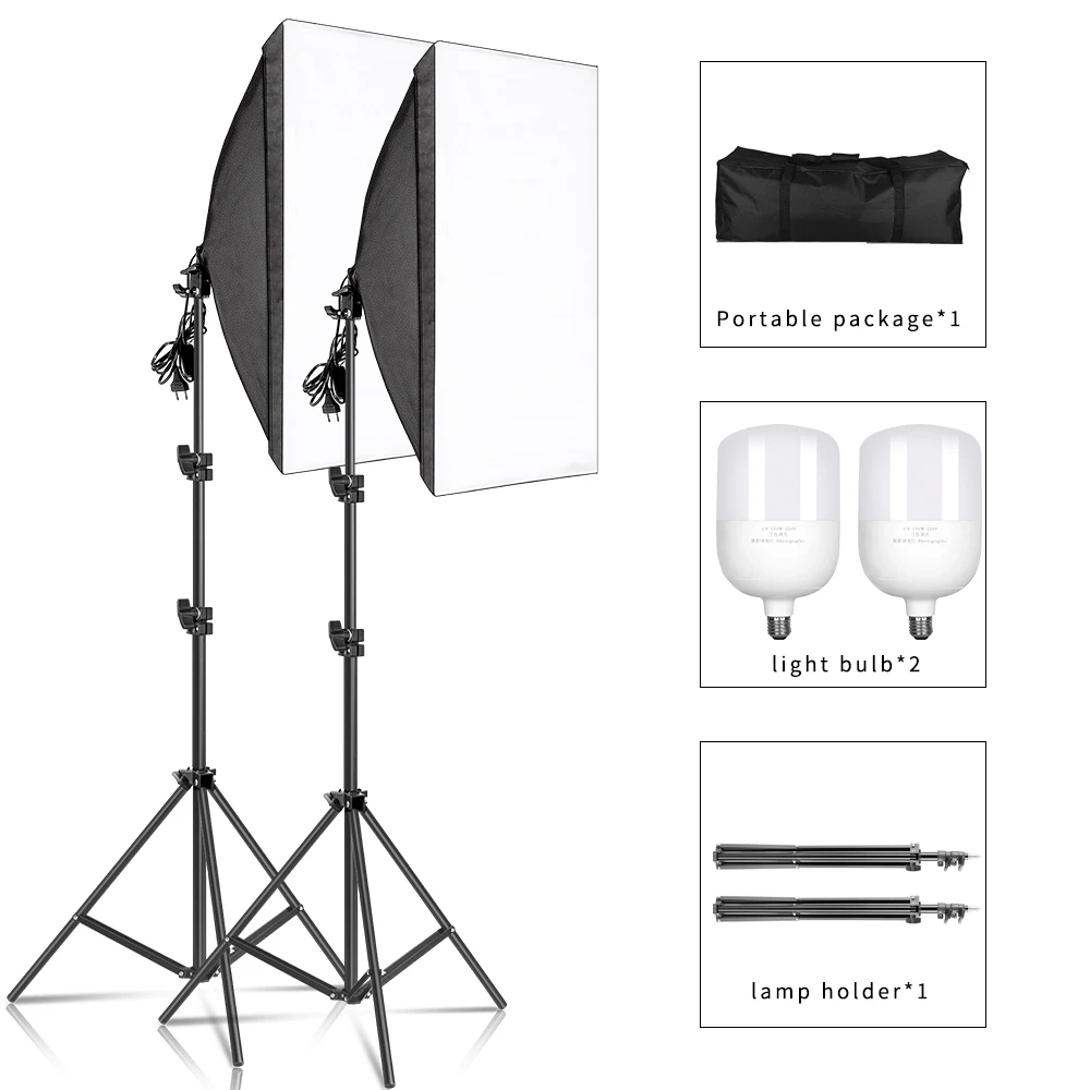 

40/135W Studio Kit Photo Softbox Light Box Lighting Single Led Lamp Tripod Photography Shooting Soft Box Flash E27 Accessories