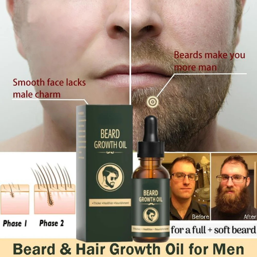 Fast Beard Growth Oil Beard Oil for Men Caffeine Natural Beard Growth Serum Promote Hair Regrowth Professional Brazilian Keratin