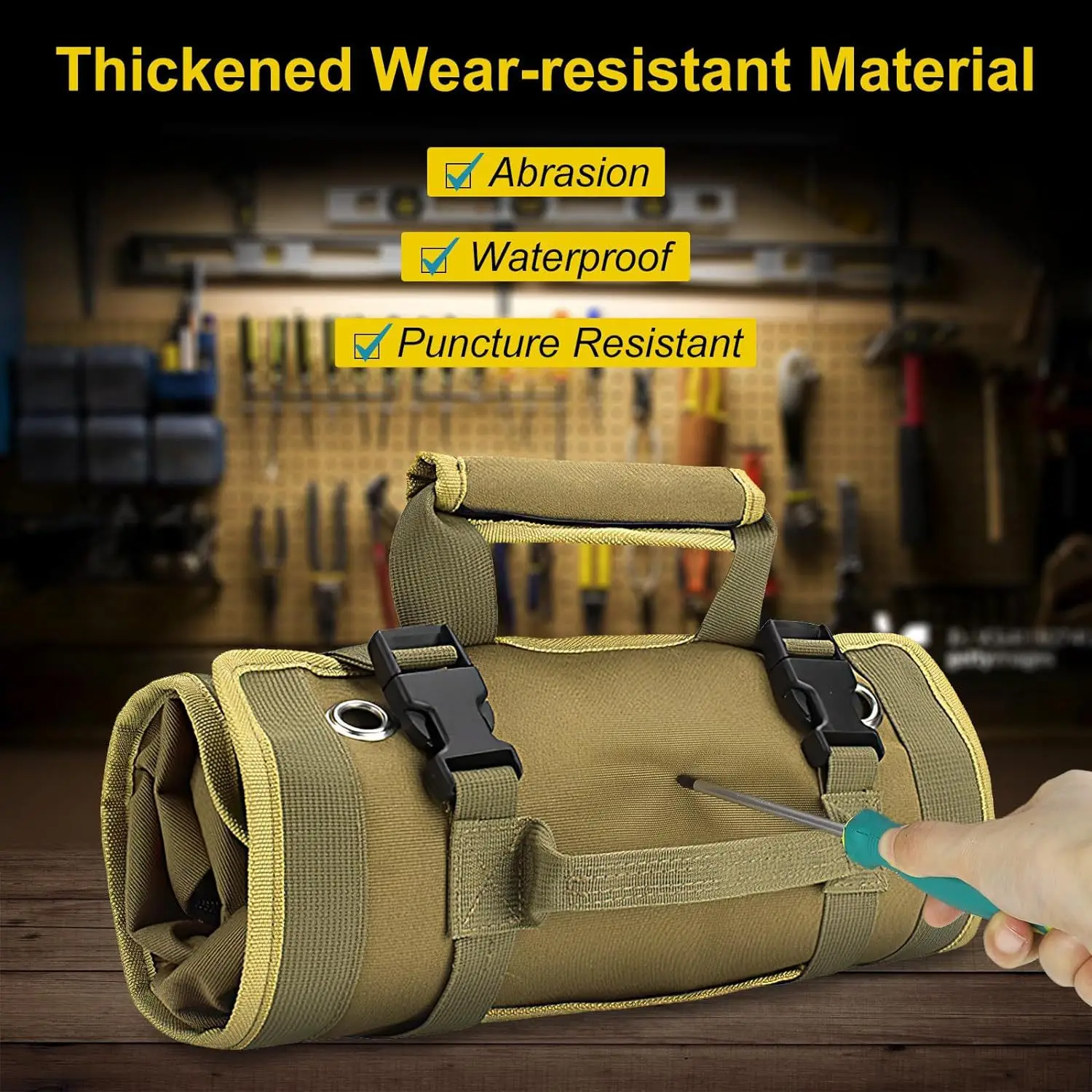 Multi-function large capacity roll-up kit, canvas tool roll car storage bag, hanging tool zipper carrier bag camping gear