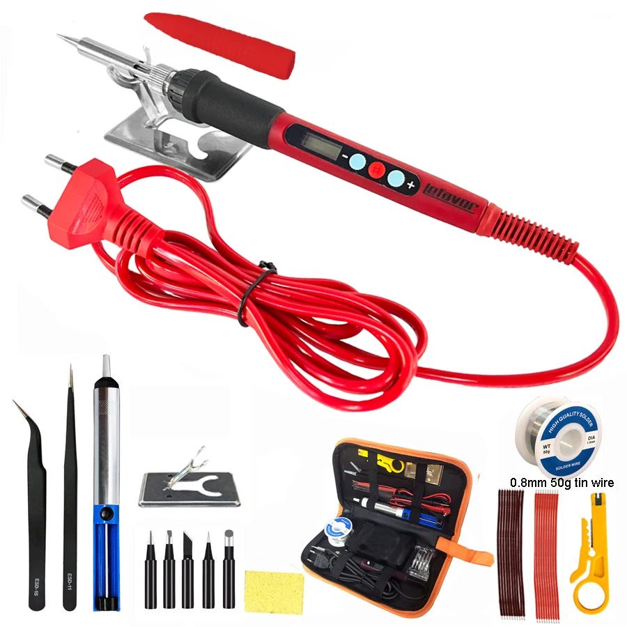 80W Digital Electric Soldering Iron Kit Set Temperature Adjustable 220V 110V  Welding Tool  Ceramic Heater Soldering Tips Rework