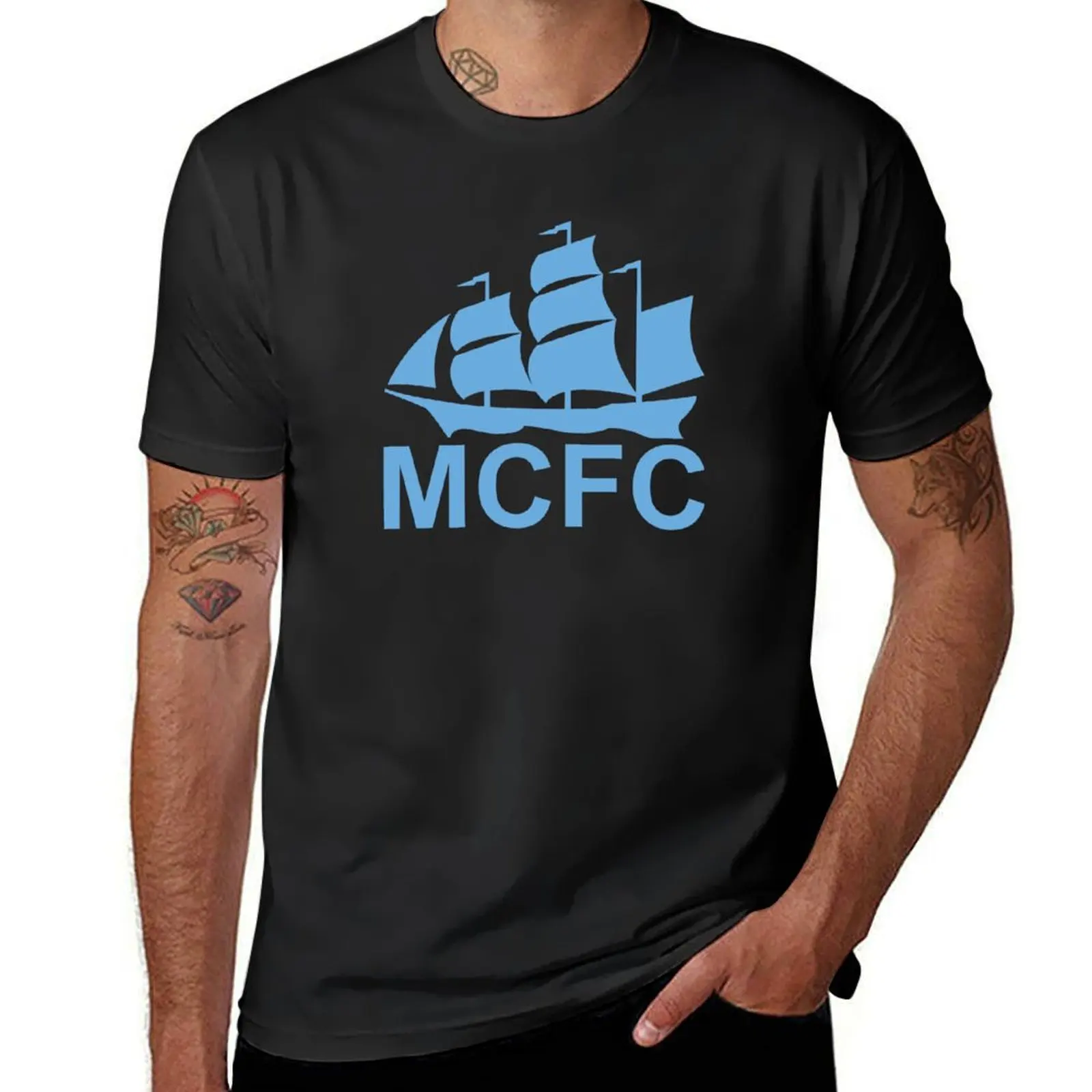 MCFC t-shirt azzurra moda coreana vestiti estetici magliette da uomo pesanti