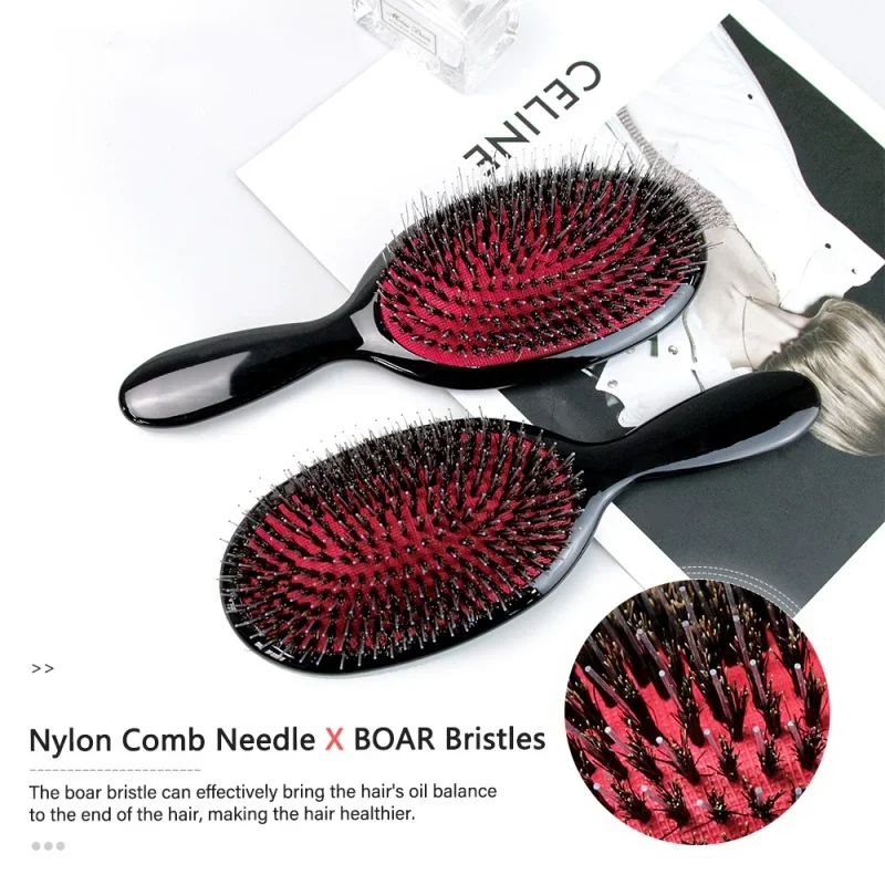 Plating Mirror Oval Shape Cushion Massage Comb Boar Bristle Nylon Detangling Hairbrush Electroplate Hair Extension Wig Brush