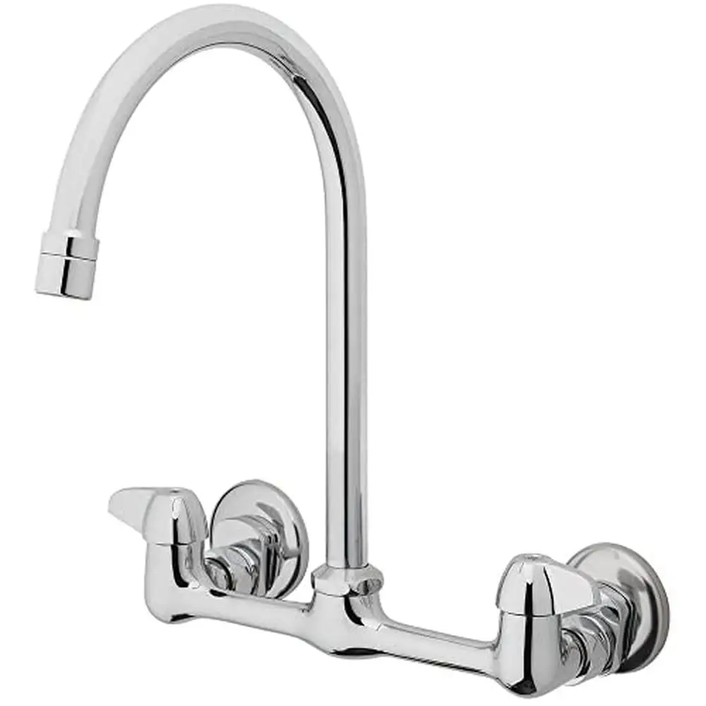 Wall Mount Kitchen Faucet 2-Handle High-Arc Brass Polished Chrome Ceramic Drip-Free Lead-Free 1.8 GPM ASME Certified 5-Year