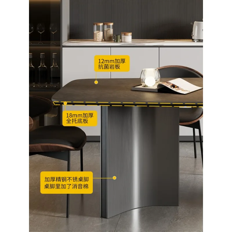 Mesa de comedor de losa de roca minimalista italiana, mesa de comedor rectangular y sillas, mesa de comedor negra