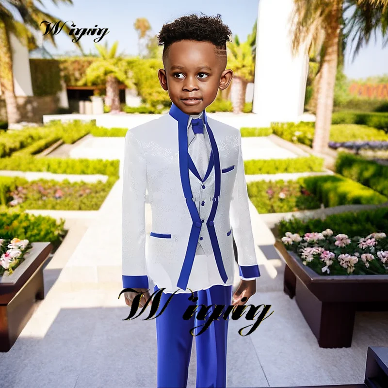 White Boys Suit Wedding Tuxedo Kids Jacket Pants Vest 3 Piece Set Formal Party Festival Blazer Childrnd Suit